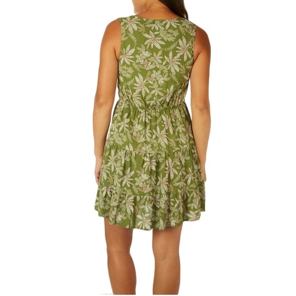 CURE Apparel Womens Leaf Print Button Sleeveless Dress - Picture 7 of 7